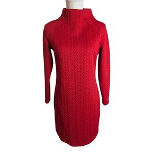 Red Cable-Knit Mock-Neck Long Sleeve Dress